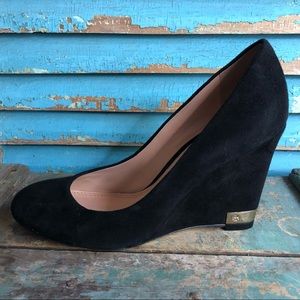 Tory Burch Astoria Black Suede Wedge High Heel 6.5